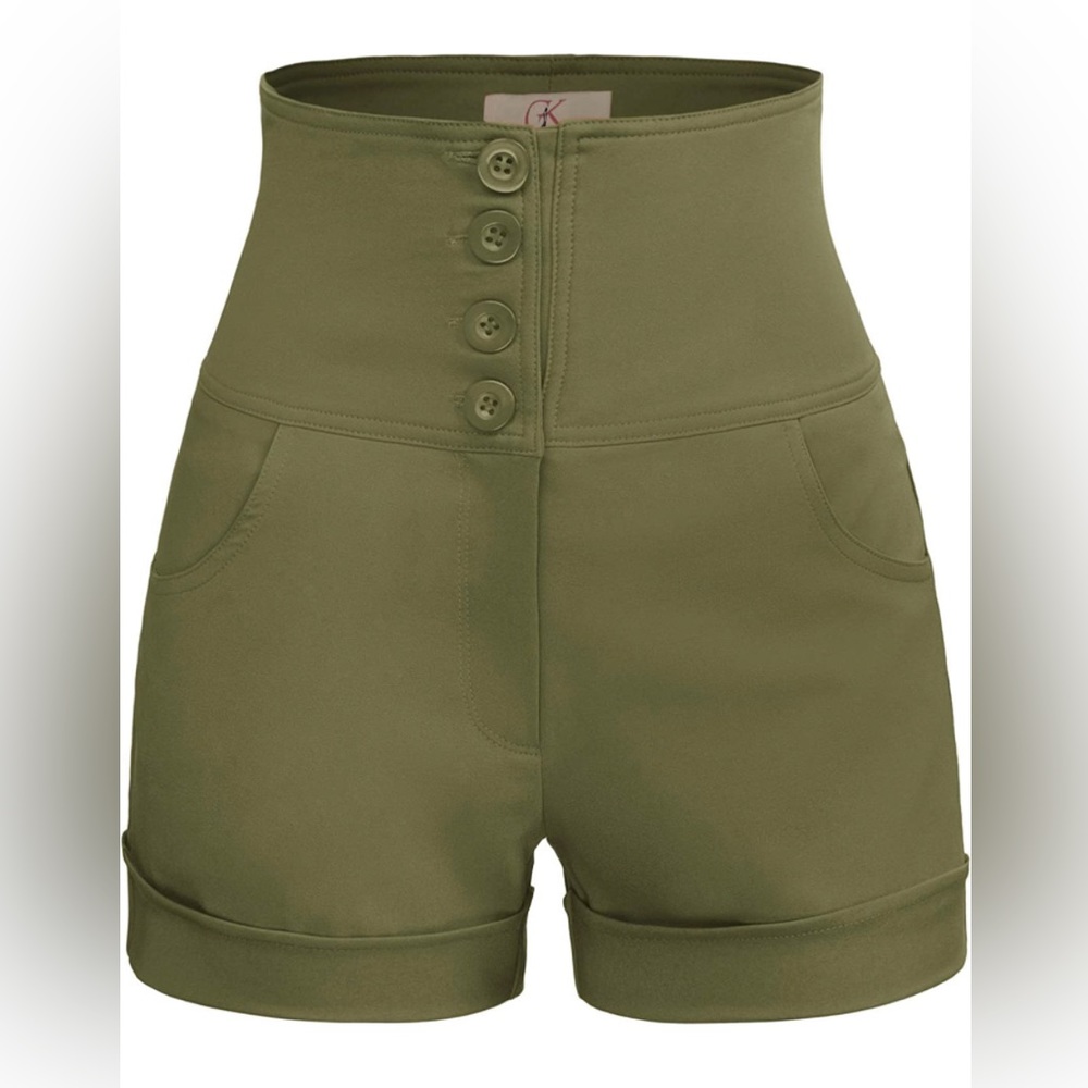 Grace Karin High Wait Shorts Olive Green